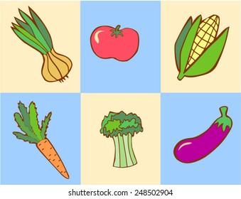 Six vegetables vector set