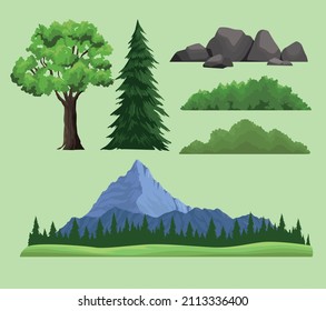 six wanderlust nature set icons