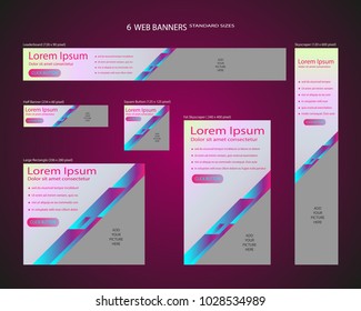 Six web banners standard sizes with space for photo. Leaderboard, Half banner, square button, large rectangle, fat skyscraper, skyscraper. Vector illustration. EPS 10