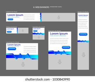 Six web banners standard sizes with space for photo. Leaderboard, Half banner, square button, large rectangle, fat skyscraper, skyscraper. Vector illustration. EPS 10