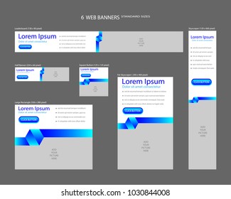 Six web banners standard sizes with space for photo. Leaderboard, Half banner, square button, large rectangle, fat skyscraper, skyscraper. Vector illustration. EPS 10