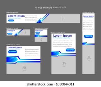 Six web banners standard sizes with space for photo. Leaderboard, Half banner, square button, large rectangle, fat skyscraper, skyscraper. Vector illustration. EPS 10
