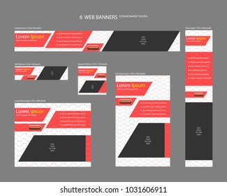 Six web banners standard sizes with space for photo. Leaderboard, Half banner, square button, large rectangle, fat skyscraper, skyscraper. Vector illustration. EPS 10