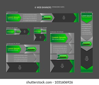 Six web banners standard sizes with space for photo. Leaderboard, Half banner, square button, large rectangle, fat skyscraper, skyscraper. Vector illustration. EPS 10