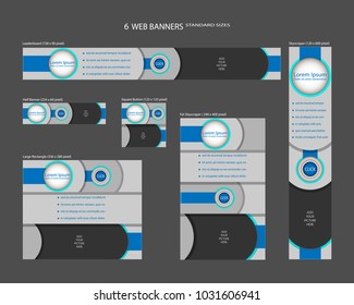 Six web banners standard sizes with space for photo. Leaderboard, Half banner, square button, large rectangle, fat skyscraper, skyscraper. Vector illustration. EPS 10