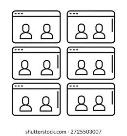Six web browser windows showing two user each people avatar