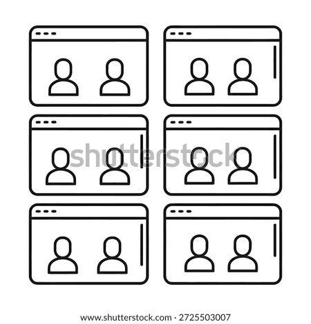 Six web browser windows showing two user each people avatar