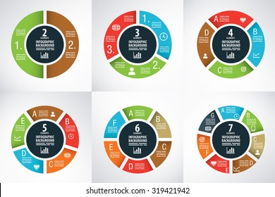 Six wheel charts for infographics, presentations and brochure designs