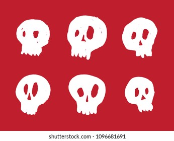 Six white abstract skulls on red background punk grunge art vector
