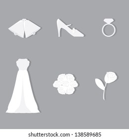 six white bridal icons for weddings, anniversaries and others
