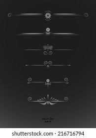 Six white ornamental linear elements on a dark background