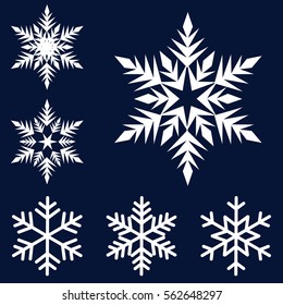 six white snowflakes set on a dark blue background icon winter crystal snow vector
