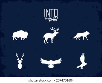 six wild animals double exposure silhouettes