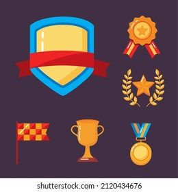 iconos de conjunto de premios de seis ganadores