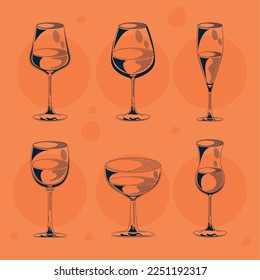 six wine cups drinks icons