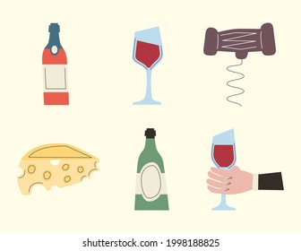 six wine drink set icons