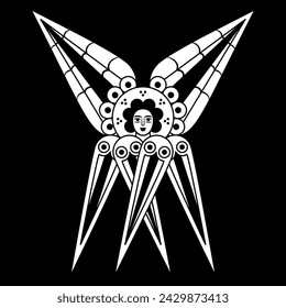 Six Winged Seraphim. Christian angel or cherub. Medieval illuminated manuscript design. Black and white silhouette.