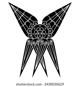 Six Winged Seraphim. Christian angel or cherub. Medieval illuminated manuscript design. Black and white silhouette.