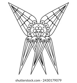 Six Winged Seraphim. Christian angel or cherub. Medieval illuminated manuscript design. Black and white linear silhouette.