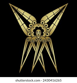 Six Winged Seraphim. Christian angel or cherub. Medieval illuminated manuscript design. Black and gold silhouette.