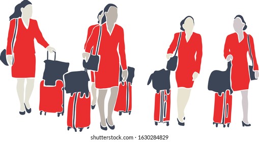 The six woman are one of the flight attendant whom are about to depart on a plane.