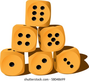 Six wood playing dices - illustration