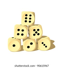 Six wood playing dices - isolated illustration
