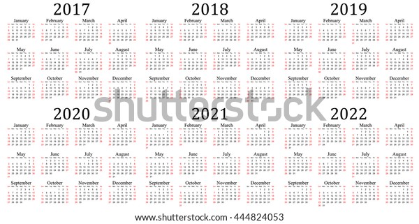 白い背景に6年のカレンダー 2017 2018 2019 2020 2021 2022 のベクター画像素材 ロイヤリティフリー 444824053