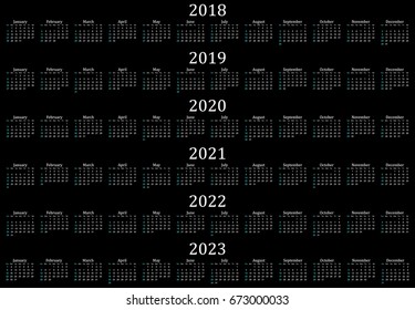 Six Year Calendar 2018 2019 2020 Stock Vector (Royalty Free) 673000033 ...