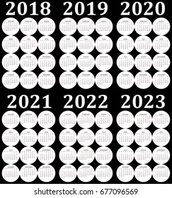 Six year calendar - 2018, 2019, 2020, 2021, 2022 and 2023.