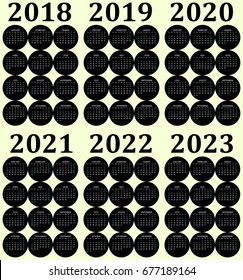 Six year calendar - 2018, 2019, 2020, 2021, 2022 and 2023.