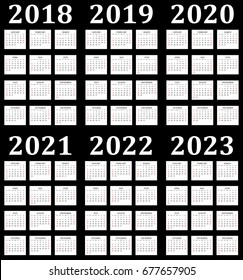 Six year calendar - 2018, 2019, 2020, 2021, 2022 and 2023.