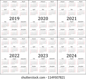 Six Year Calendar 2019 2020 2021 Stock Vector (Royalty Free) 1149507821 ...