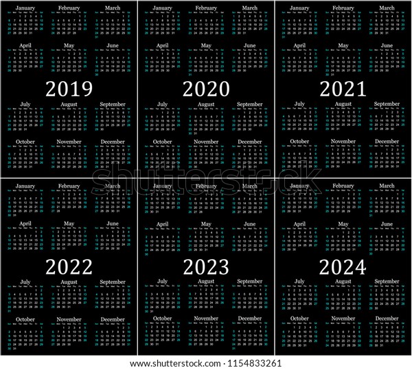 Six Year Calendar 2019 2020 2021 Stock Vector (Royalty Free) 1154833261