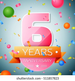Six years anniversary celebration background. Anniversary ribbon