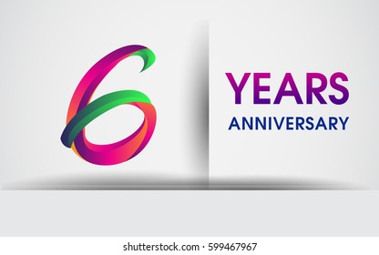 six years Anniversary celebration logo, colorful design logotype isolated on white background, vector elements for celebrating 6th birthday party