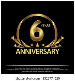 six years anniversary golden. anniversary template design for web, game ,Creative poster, booklet, leaflet, flyer, magazine, invitation card - Vector