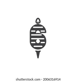 Six years birthday candle vector icon. filled flat sign for mobile concept and web design. Number 6 birthday candle glyph icon. Symbol, logo illustration. Vector graphics
