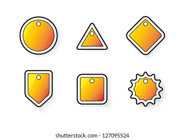 six yellow empty vector tags in white background