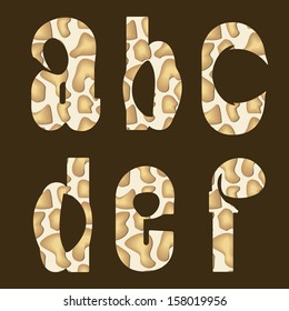 six yellow letters with giraffe dots inside them