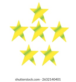 Six yellow stars with green diagonal gradients are arranged in a pyramid shape on a white background