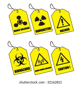 Six yellow warning labels