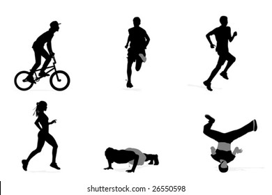 six young athlete silhouettes