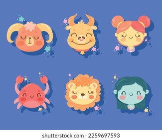 six zodiac signs cute icons