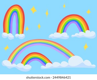 Arcoiris de seis colores en 3 opciones. Imagen de Vector