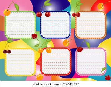 Six-day schedule with cherries on a multi-colored background