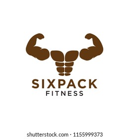 Sixpack belly and strong muscle logo design template vector