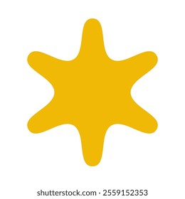 Six-point rounded star gold icon. A yellow symbol with six points. Isolated on a white background.