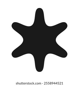 Six-point rounded star silhouette icon. A black symbol with six points. Isolated on a white background.