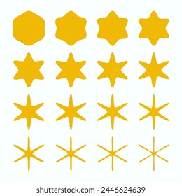 Des étoiles d'or à bord ondulé à six points. Ensemble de symboles dorés avec arêtes déchiquetées isolées sur fond blanc.